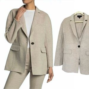 St. John Wool Angora Cashmere Oatmeal Long Sleeve Soft Blazer M